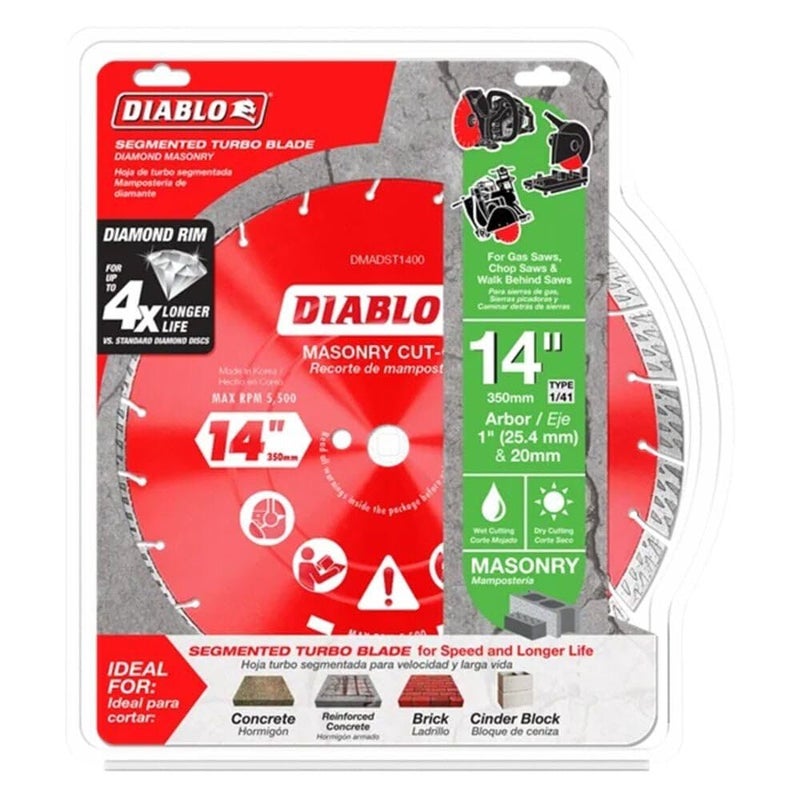 Diablo Diamond Segmented Turbo Masonry Cut-Off Blade for Concrete, Brick and Block - 14" Diameter, 3.2mm Kerf, 5500 Max RPM - DMADST1400 - Image 2